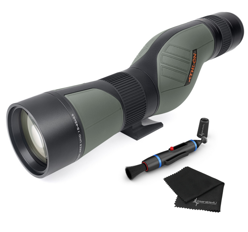 Athlon Optics Ares G2 UHD 15-45×65 – Straight Angle Spotting Scope with included Wearable4U Lens Cleaning Pen and Lens Cleaning Cloth Bundle