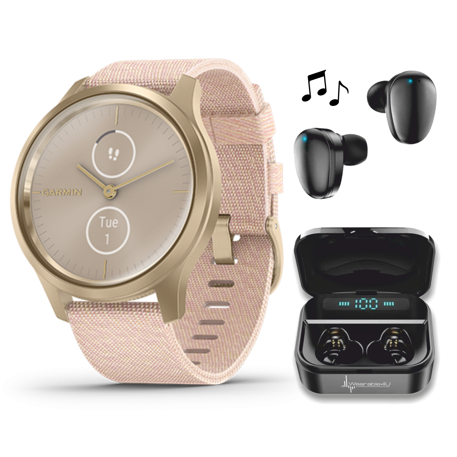 Garmin Vivomove Style, Hybrid Smartwatch with Black Earbuds
