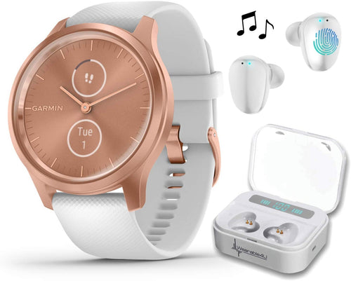 Garmin Vivomove 3 Style, Hybrid Smartwatch with White EarBuds Bundle (Rose Gold/White)