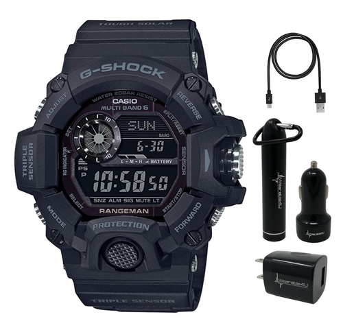 Casio Men G-Shock Master of G Rangeman Black Watch GW9400-1B with Wearable4U Power Pack Bundle