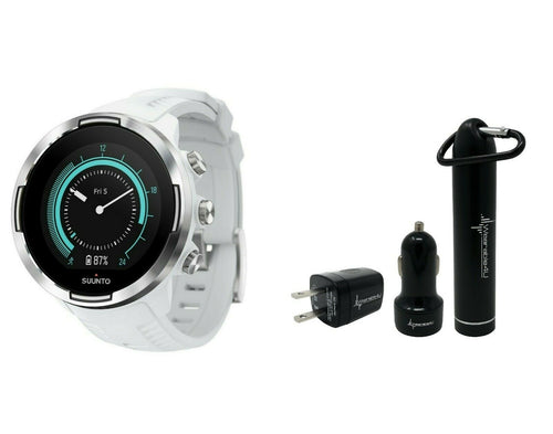 SUUNTO 9 BARO Ultra-endurance GPS watch with exceptional battery life and barometer with Wearable4U Power Pack Bundle (White)
