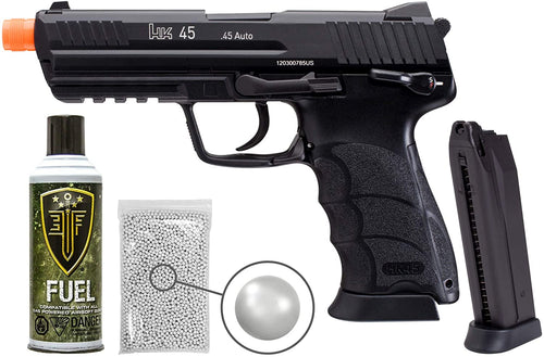 Umarex Elite Force H&K Heckler & Koch 45 GBB(KWA) Airsoft Pistol Green Gas Blowback BB Air Soft Gun, Full Size with Elite Force Airsoft Green Gas Can and Extra 28rds Mag and Wearable4U Pack of 1000 6mm Bundle