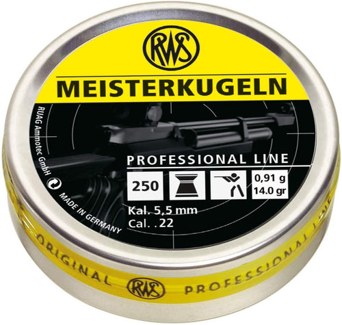 Umarex RWS Meisterkugeln Professional Line Precision Air Rifle Pellets, .22 Cal, 14.0gr Grains, Wadcutter, 250ct  W4U