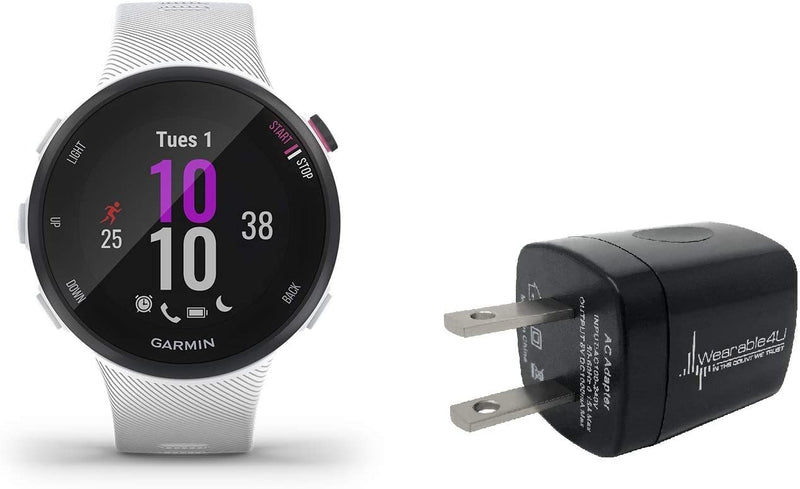 Garmin Forerunner 45S GPS Running Watch with Included Wearable4U Wall Charging Adapter Bundle (White, 39mm Case)