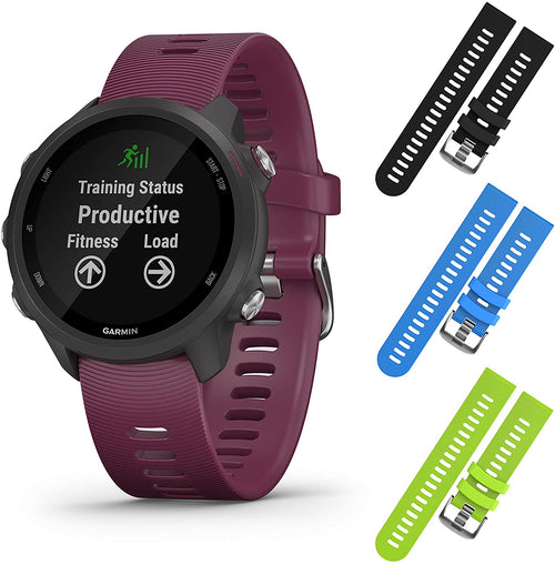 Garmin Forerunner 245 GPS Running Smartwatch with Included Wearable4U 3 Straps Bundle (Berry 010-02120-01, Black/Blue/Lime)