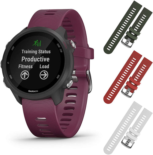 Garmin Forerunner 245 GPS Running Smartwatch with Included Wearable4U 3 Straps Bundle (Berry 010-02120-01, Khaki/Red/White)