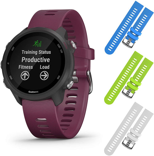 Garmin Forerunner 245 GPS Running Smartwatch with Included Wearable4U 3 Straps Bundle (Berry 010-02120-01, Blue/Lime/White)