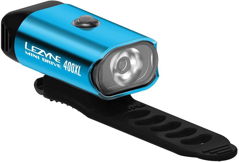 Lezyne Mini Drive 400XL Bicycle LED Front Headlight, 20 Hour Runtime, USB Rechargeable, Blue/Hi Gloss