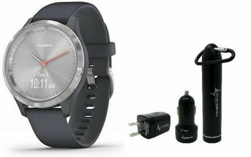 Garmin Vivomove 3S Hybrid Smartwatch and Wearable4U Power Pack Bundle (Granite Blue/Silver)
