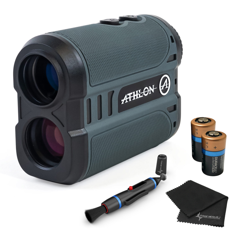 Athlon Optics MIDAS 1 Mile Grey Rangefinder with included Extra Battery CR2 and Wearable4U Lens Cleaning Pen and Lens Cleaning Cloth Bundle