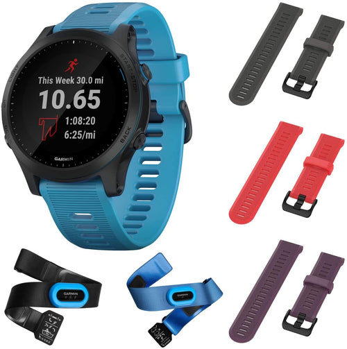 Garmin Forerunner 945 Bundle, Premium GPS Running/Triathlon Smartwatch with Music Included Wearable4U 3 Straps Bundle (Slate/Red/Purple)