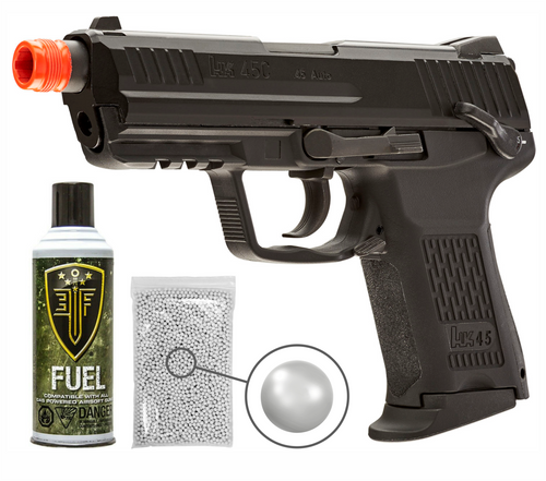 Umarex Elite Force H&K 45CT GBB(VFC) Airsoft Pistol Green Gas BB Air Soft Gun with Elite Force Airsoft Green Gas Can and Wearable4U Pack of 1000 6mm 0.20g BBs Bundle (Black)