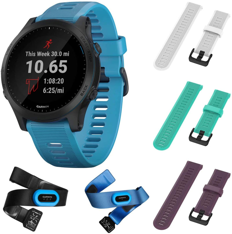 Garmin Forerunner 945 Bundle, Premium GPS Running/Triathlon Smartwatch with Music Included Wearable4U 3 Straps Bundle (White/Teal/Purple)