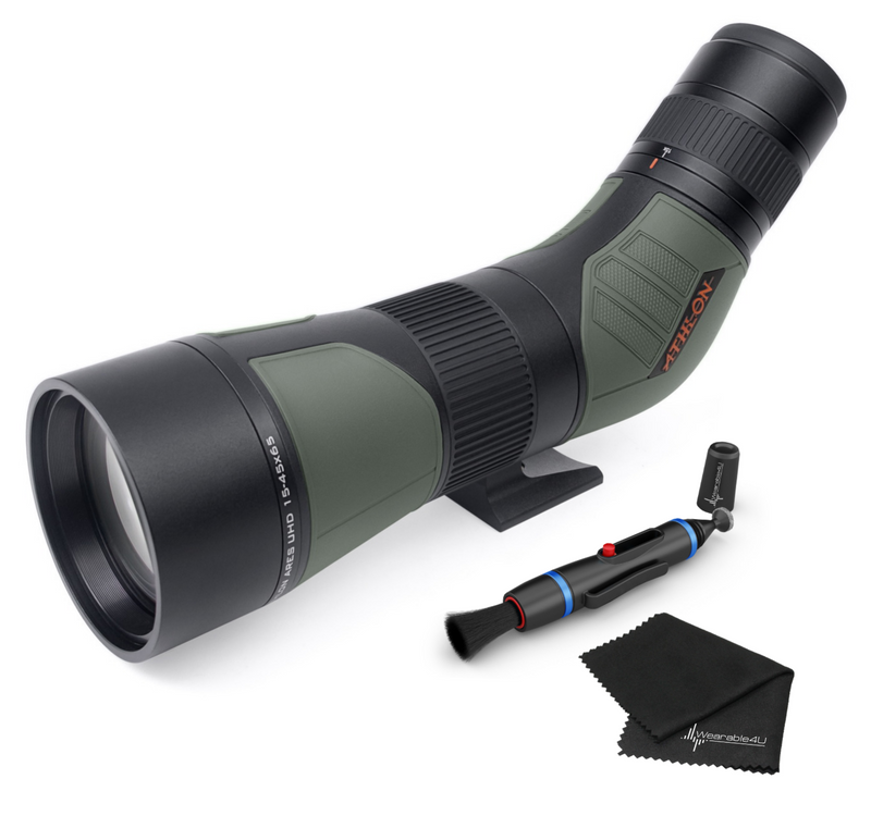 Athlon Optics Ares G2 UHD 15-45×65 – 45 Degree Spotting Scope with included Wearable4U Lens Cleaning Pen and Lens Cleaning Cloth Bundle