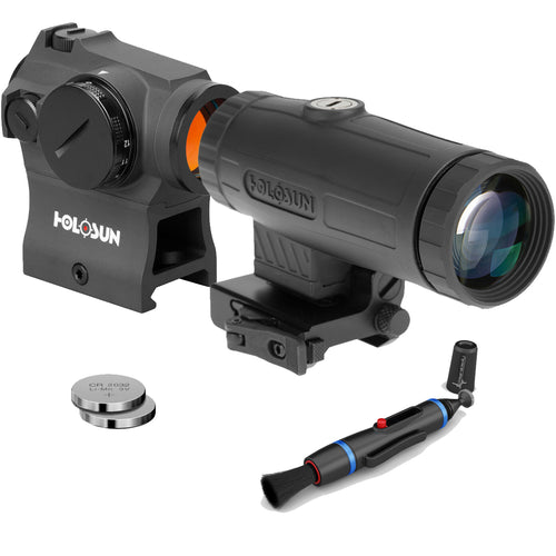 Holosun HS403R Micro 2 MOA Red Dot Sight and 3X Magnifier HM3X with Wearable4U Extra CR2032 Battery and Lens Cleaning Pen Bundle