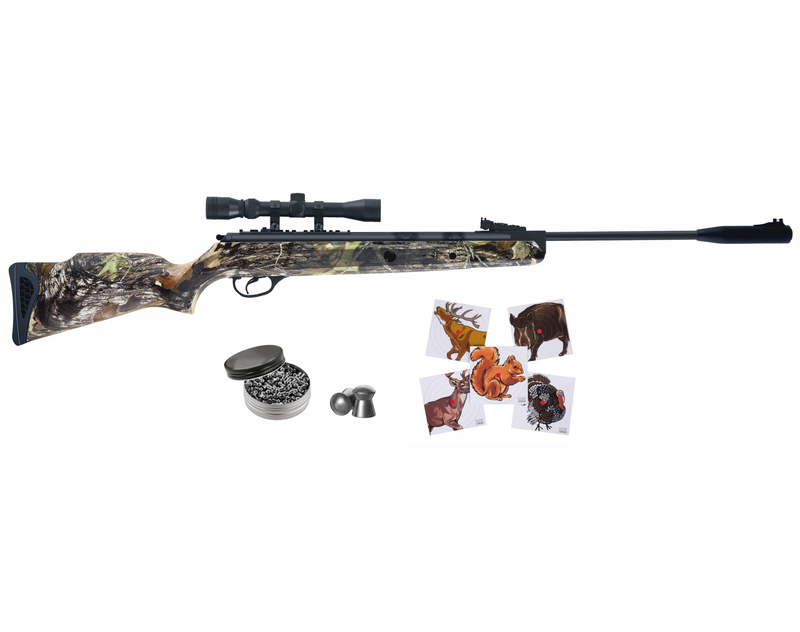 Hatsan Mod 125 Spring Camo Combo .25 Cal Air Rifle with Wearable4U 100x Paper Targets and 150x .25cal Lead Pellets Bundle