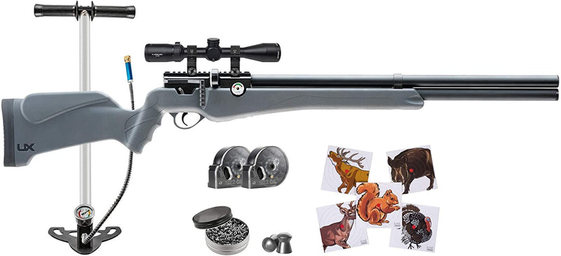 Umarex Origin 2251378 PCP Air Rifle .22 Cal and Air Hand Pump with Riflescope and Wearable4U 100x Paper Targets and 250x Pellets Bundle