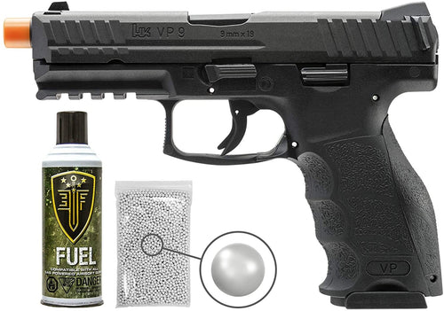 Umarex Elite Force H&K VP9 GBB(VFC) Airsoft Pistol GBB Air Soft Gun with Elite Force Airsoft Green Gas Can and Wearable4U Pack of 1000 6mm 0.20g BBs Bundle (Black)
