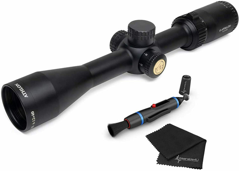 Athlon Optics Neos 4-12x40, Capped, Side Focus, 1 inch, SFP, Center X Riflescope with included Wearable4U Lens Cleaning Pen and Lens Cleaning Cloth Bundle