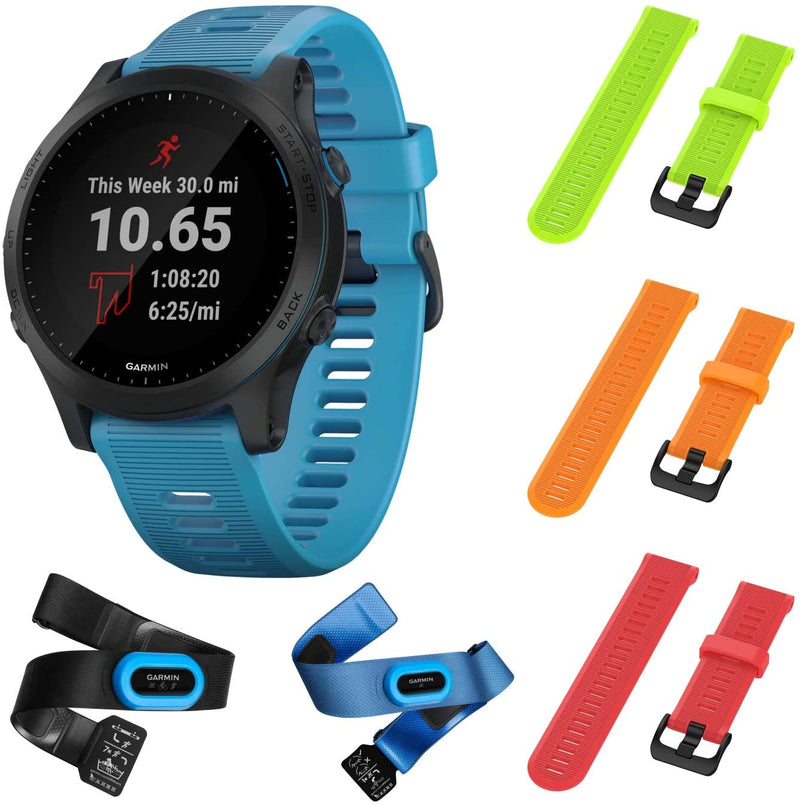 Garmin Forerunner 945 Bundle, Premium GPS Running/Triathlon Smartwatch with Music Included Wearable4U 3 Straps Bundle (Lime/Orange/Red)