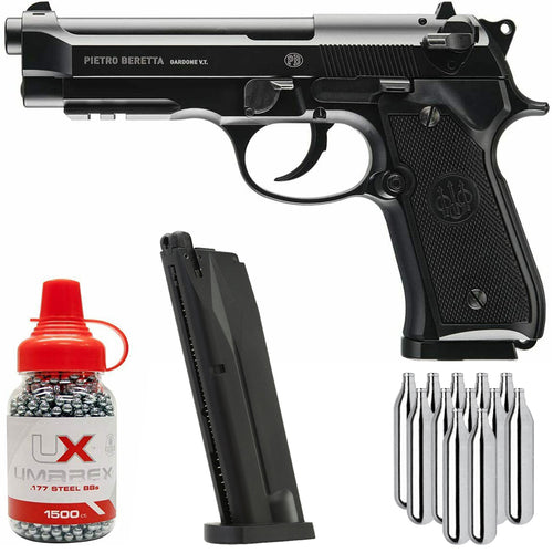 Umarex Beretta M92 A1 .177 Full-Auto BB Blowback Air Pistol with Pack of 1500 .177 BBs and Pack of 12x12g CO2 Tanks and Extra Mag Bundle