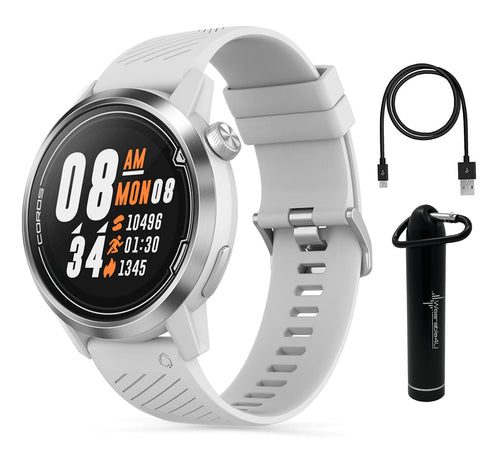 Coros APEX Premium MultiSport GPS Watch (White, 46mm) w/ HRM, 35h Full GPS Battery, Sapphire Glass, Barometer +2200 mAh Power Bank Bundle