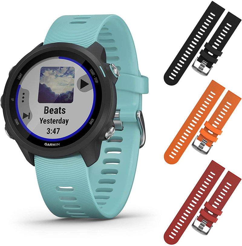 Garmin Forerunner 245 GPS Running Smartwatch with Included Wearable4U 3 Straps Bundle (Aqua Music 010-02120-22, Black/Orange/Red)