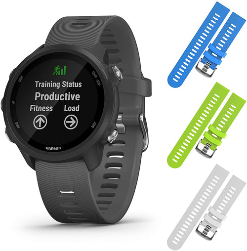 Garmin Forerunner 245 GPS Running Smartwatch with Included Wearable4U 3 Straps Bundle (Slate Grey 010-02120-00, Blue/Lime/White)