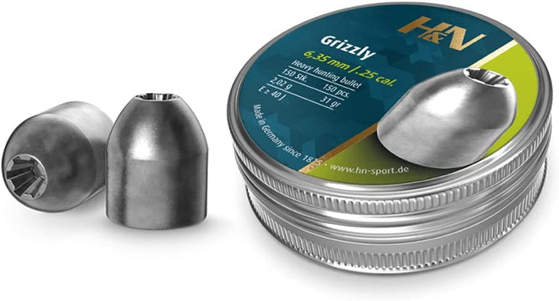 Haendler & Naterman H&N Grizzly .25 Cal/6.35mm 31gr Hollowpoint Air Gun Pellets 150 Count (96325003101)