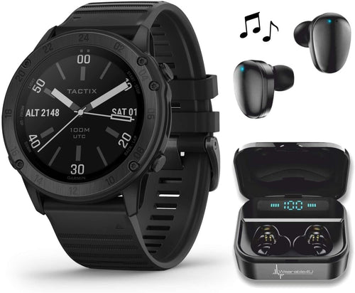 Wearable4U Garmin tactix Delta, Premium Black GPS Smartwatch with Included Ultimate Black Earbuds with Charging Power Bank Case Bundle