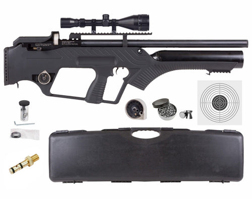 Hatsan BullMaster Semi-Auto .25 Cal PCP Air Rifle with Included Wearable4U 100x Paper Targets and 150x .25 Cal Pellets and 3-9X40AO Scope Bundle