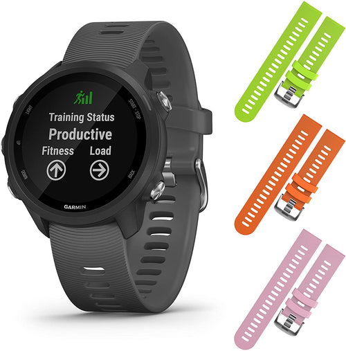 Garmin Forerunner 245 GPS Running Smartwatch with Included Wearable4U 3 Straps Bundle (Slate Grey 010-02120-00, Lime/Orange/Pink)