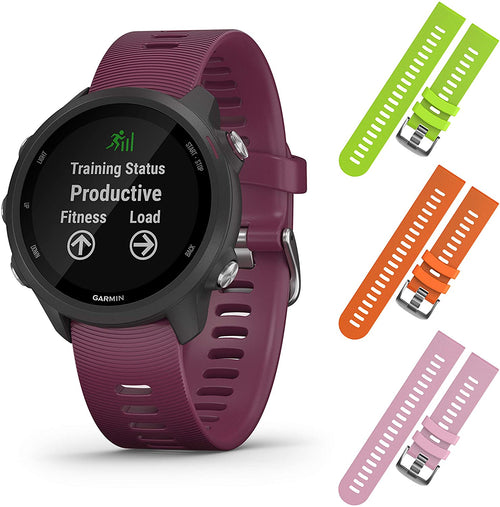 Garmin Forerunner 245 GPS Running Smartwatch with Included Wearable4U 3 Straps Bundle (Berry 010-02120-01, Lime/Orange/Pink)