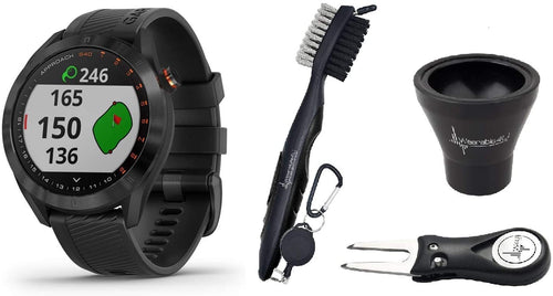 Garmin Approach S40 GPS Golf Smartwatch with Included Wearable4U Golf Tools Kit Bundle (Black Stainless Steel with Black Band)