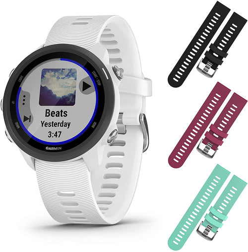 Garmin Forerunner 245 GPS Running Smartwatch with Included Wearable4U 3 Straps Bundle (White Music 010-02120-21, Black/Berry/Teal)
