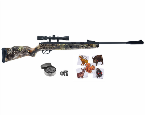 Hatsan Mod 125 Spring Camo Combo .22 Cal Air Rifle with Wearable4U 100x Paper Targets and 250x .22cal Lead Pellets Bundle