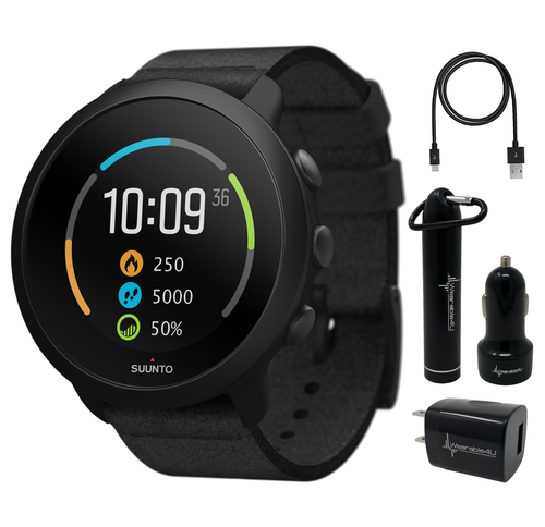 Suunto 3 Multisport Watch with Heart Rate Monitor, All Black with Wearable4U Power Pack Bundle