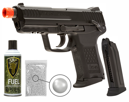 Umarex Elite Force H&K 45CT GBB(VFC) Airsoft Pistol Green Gas BB Air Soft Gun with Elite Force Airsoft Green Gas Can and Extra Mag and Wearable4U Pack of 1000 6mm 0.20g BBs Bundle (Black)