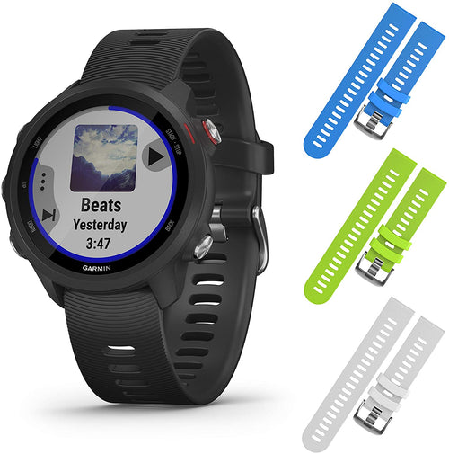 Garmin Forerunner 245 GPS Running Smartwatch with Included Wearable4U 3 Straps Bundle (Black Music 010-02120-20, Blue/Lime/White)