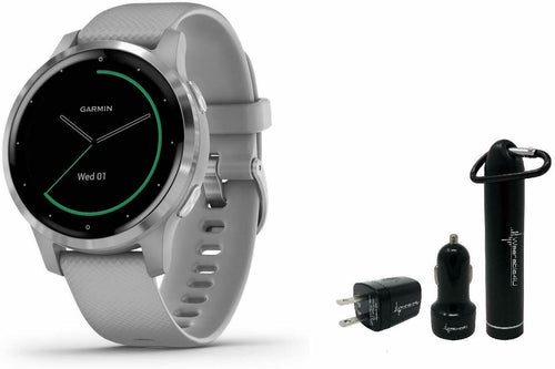 Garmin Vivoactive 4S GPS Smartwatch and Wearable4U Power Pack Bundle (Powder Gray/Silver)