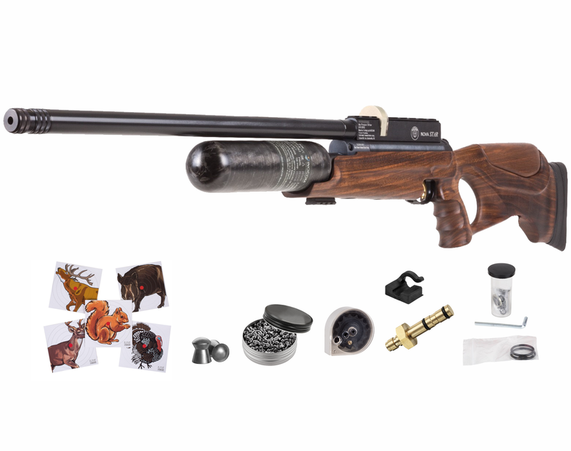 Hatsan NeutronStar PCP .25 Cal Air Rifle with Pack of 150ct Pellets and 100x Paper Targets Bundle