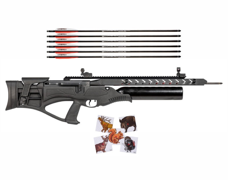 Hatsan Harpoon Arrow Air Rifle with Carbon Fiber Arrows and Wearable4U 100x Paper Targets Bundle