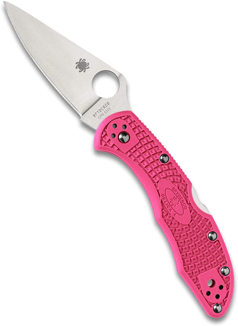 Spyderco Delica 4 FRN Pink 2.9" Plain Edge Folding Pocket Knife (C11FPPNS30V)