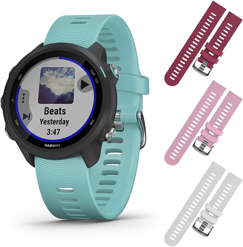 Garmin Forerunner 245 GPS Running Smartwatch with Included Wearable4U 3 Straps Bundle (Aqua Music 010-02120-22, Berry/Pink/White)