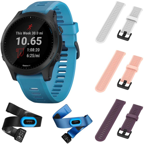 Garmin Forerunner 945 Bundle, Premium GPS Running/Triathlon Smartwatch with Music Included Wearable4U 3 Straps Bundle (White/Pink/Purple)