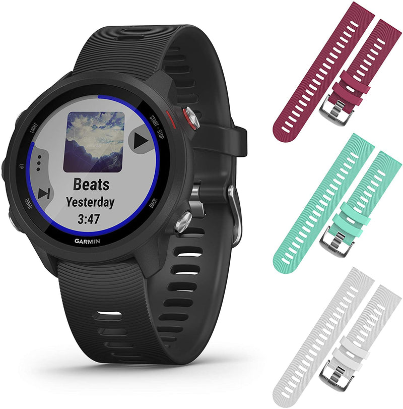 Garmin Forerunner 245 GPS Running Smartwatch with Included Wearable4U 3 Straps Bundle (Black Music 010-02120-20, Berry/Teal/White)