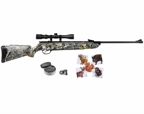 Hatsan Mod 85 Spring Camo Combo .177 Cal Air Rifle with Wearable4U 100x Paper Targets and 500x .177cal Lead Pellets Bundle