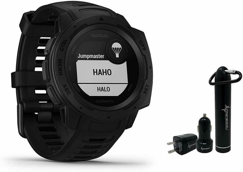 Garmin Instinct Tactical Edition GPS Watch and Wearable4U Ultimate Power Pack Bundle (Black)