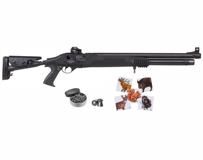 Hatsan Galatian Tact Semi Auto .22 Caliber PCP Air Rifle with Wearable4U .22 cal 250ct Pellets and 100x Paper Targets Bundle