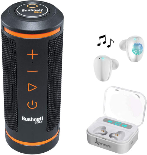 Bushnell Wingman GPS Bluetooth Speaker with Included Wearable4U Ultimate White EarBuds with Charging Power Bank Case Bundle